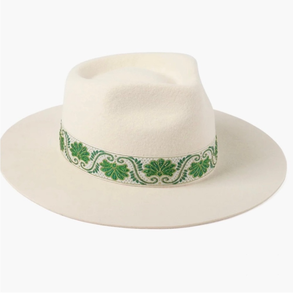 Elegant Cream Hat with Green Embroidery